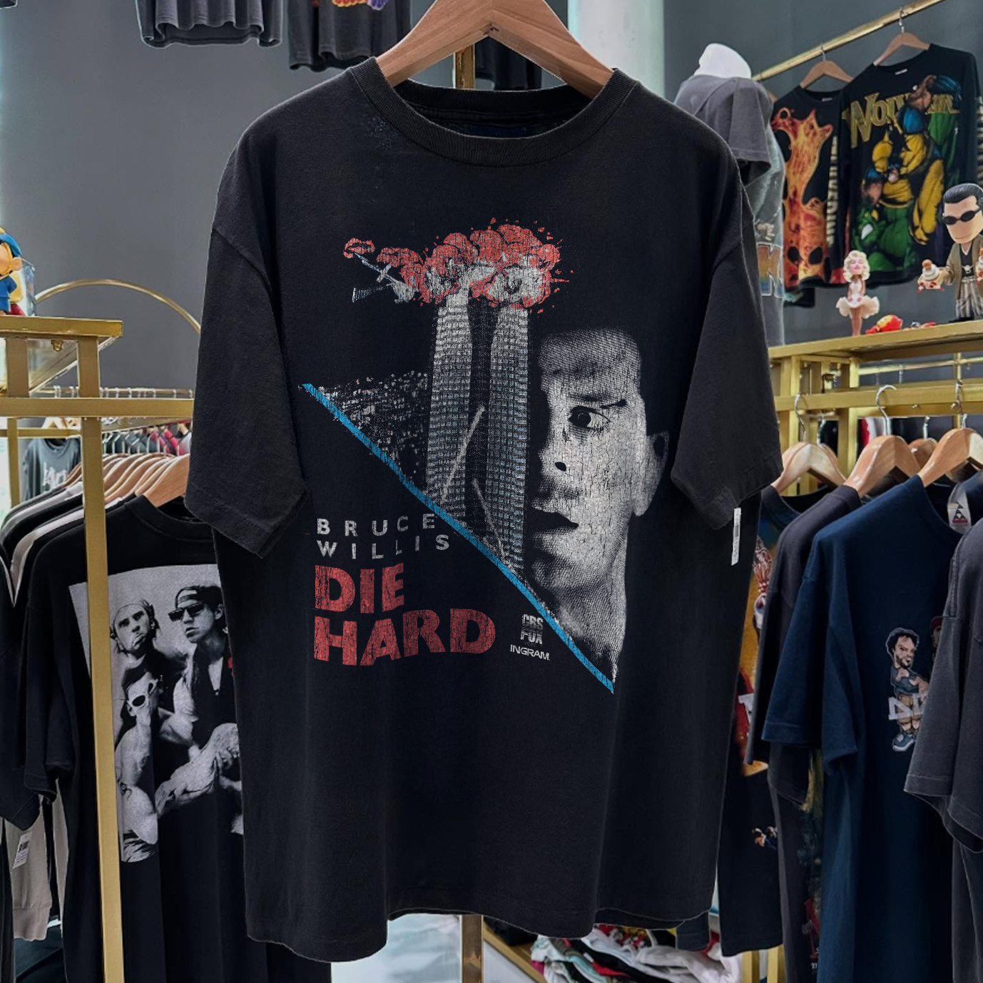 90s Die Hard Bruce Willis Rare Washed Black T-Shirt