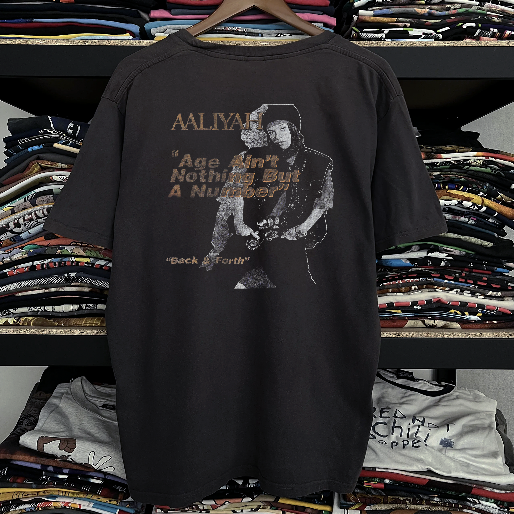 Rare Aaliyah Back and Forth Washed Black Tee
